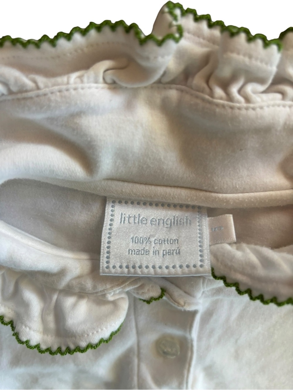 Little English 5 Girls White Ruffle Collar Long-Sleeve Top with Green Trim - Picture 4 of 5